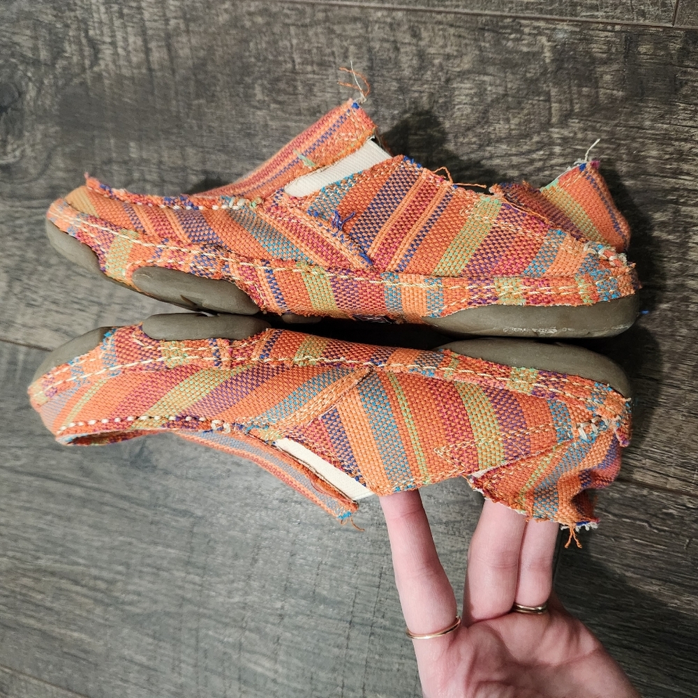 Tony Lama Boots Orange Striped Canvas Slip Ons - Picture 4 of 7